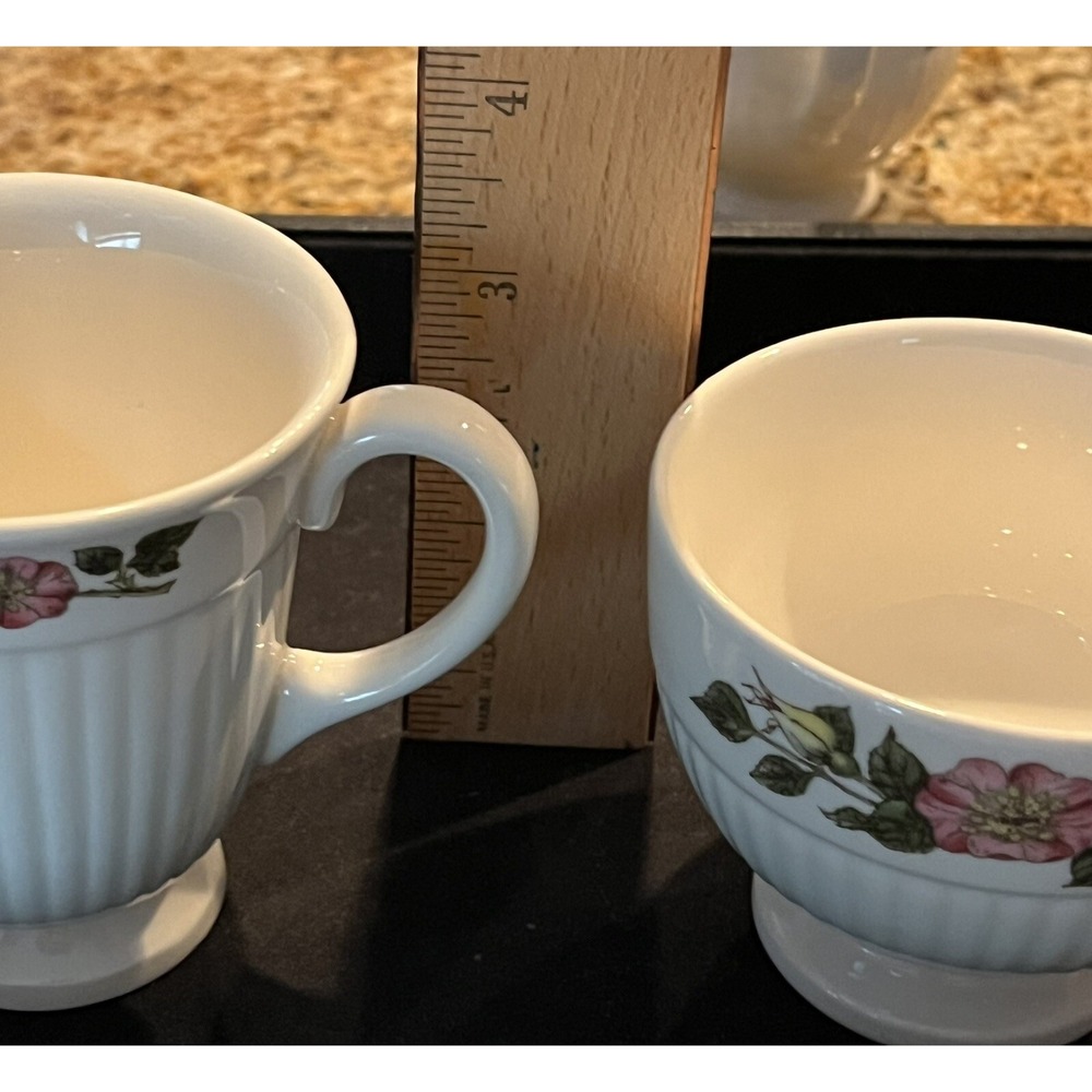 RARE Wedgewood Of Etruria & Barlaston Briar Rose Open‎ Sugar Creamer & 4 Cups - Picture 8 of 8